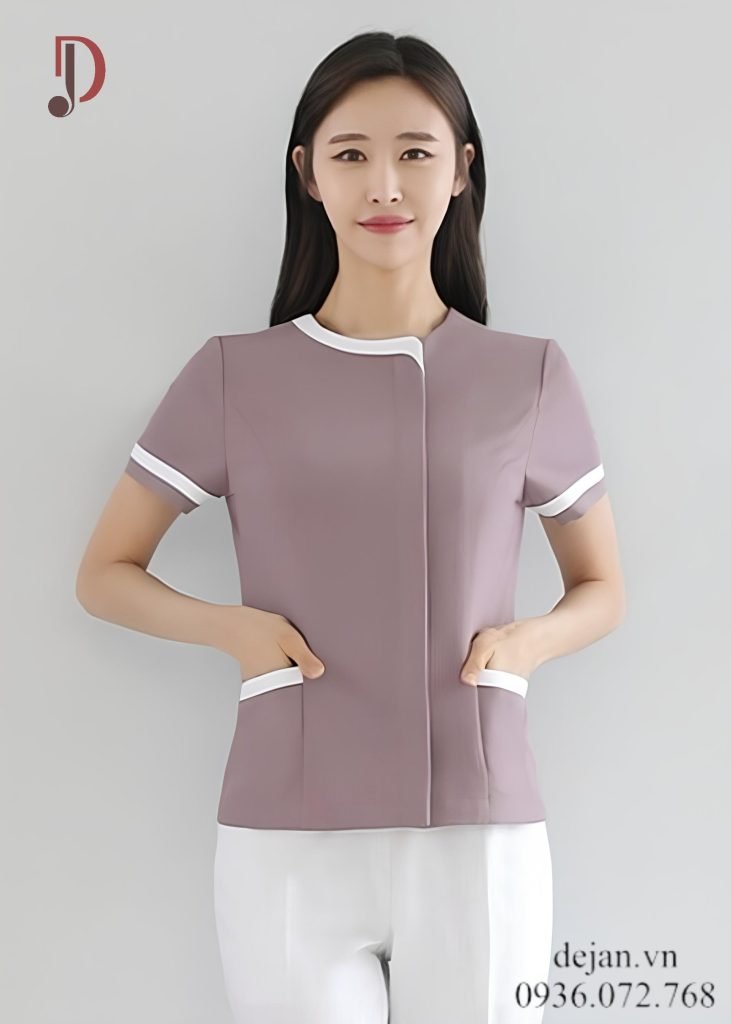 Đồng Phục Spa DJSPA4020 | Áo Spa Viền Trắng Tinh Tế, Dễ Nhận Diện