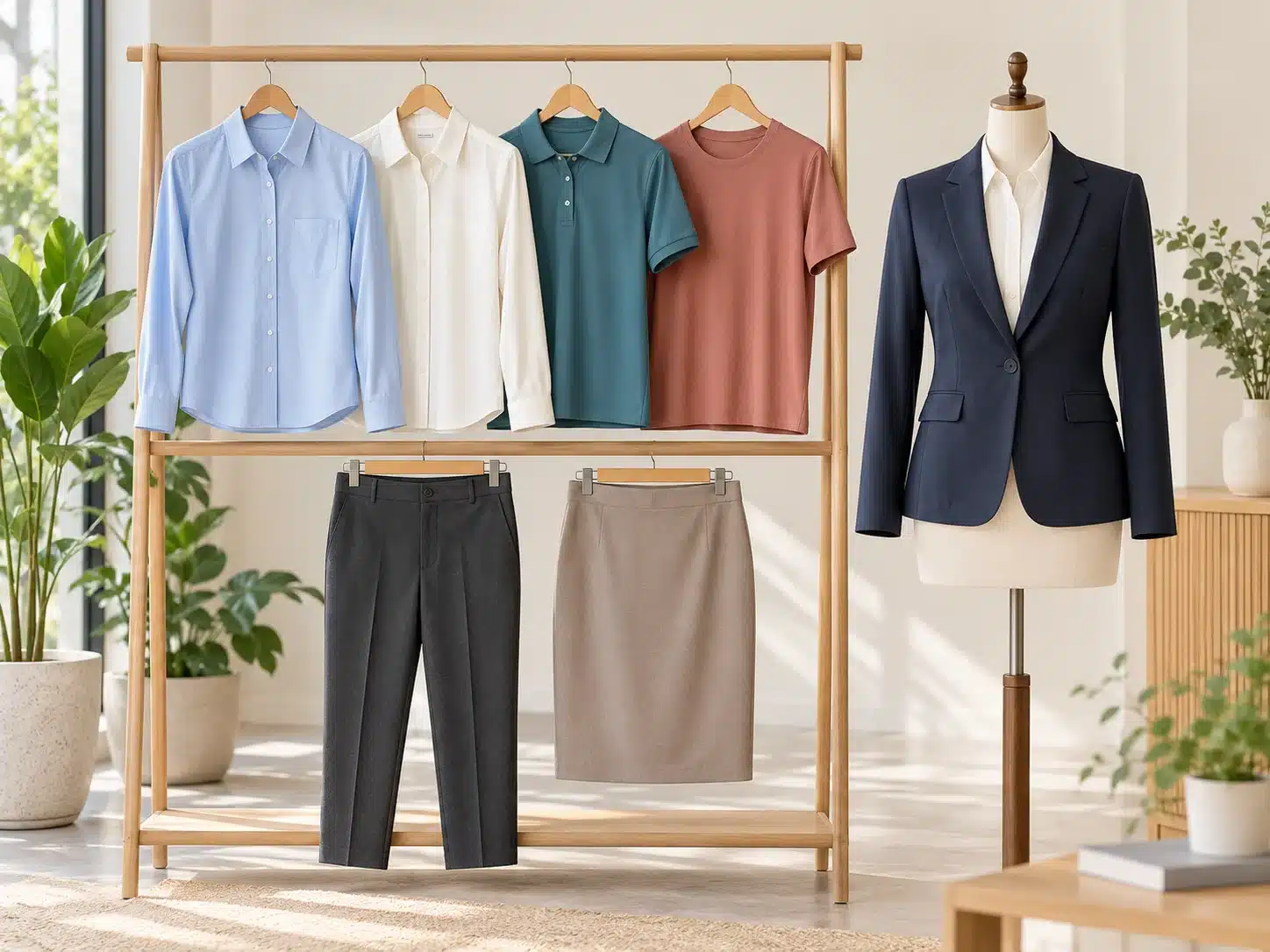 Các mẫu sơ mi, polo, áo thun, quần tây, chân váy và vest công sở