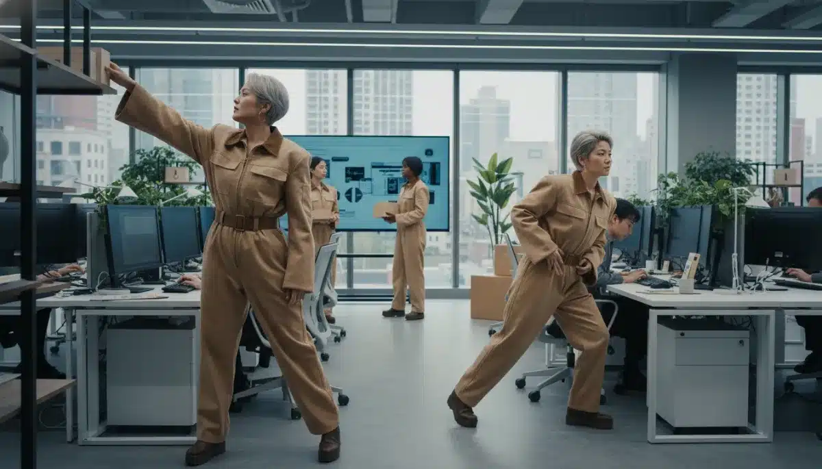 Doanh nghiệp hiện đại với nhân viên làm việc năng động, nhưng đồng phục lỗi thời, không còn phản ánh đúng hình ảnh thương hiệu hoặc cản trở hoạt động