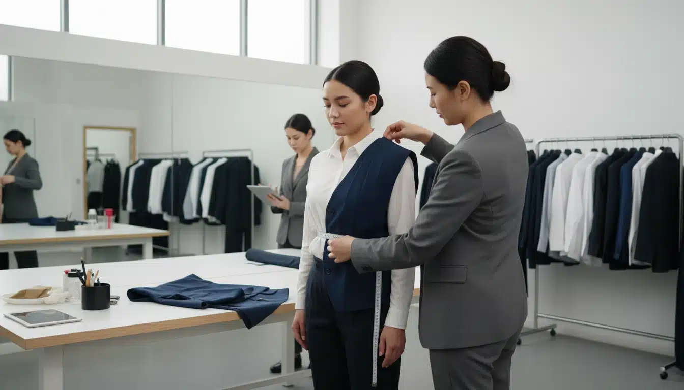 Bảng size đồng phục F&B cho chuỗi + quy trình fitting theo FOHBOH