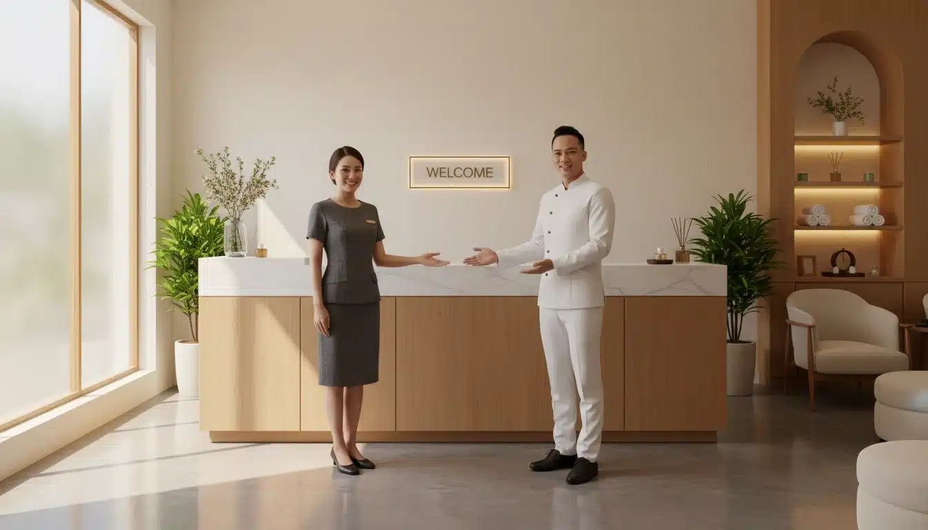 Spa nên chọn đồng phục váy hay bộ quần áo để vừa đẹp vừa tiện làm việc? 4 Spa nên chọn đồng phục váy hay bộ quần áo để vừa đẹp vừa tiện làm việc