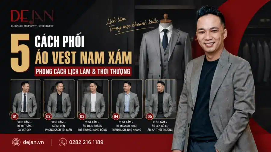 5 Cách phối áo vest nam xám – Phong cách lịch lãm & thời thượng