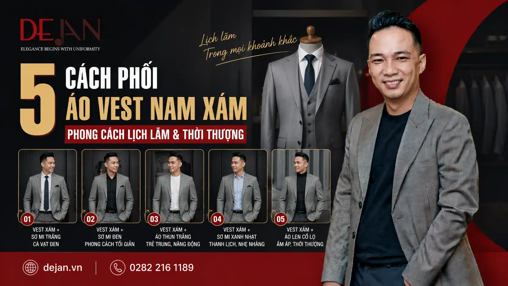 5 Cách phối áo vest nam xám – Phong cách lịch lãm & thời thượng