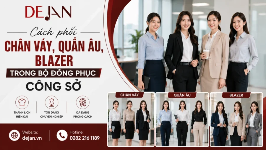 Cách phối chân váy, quần âu, blazer trong bộ đồng phục công sở