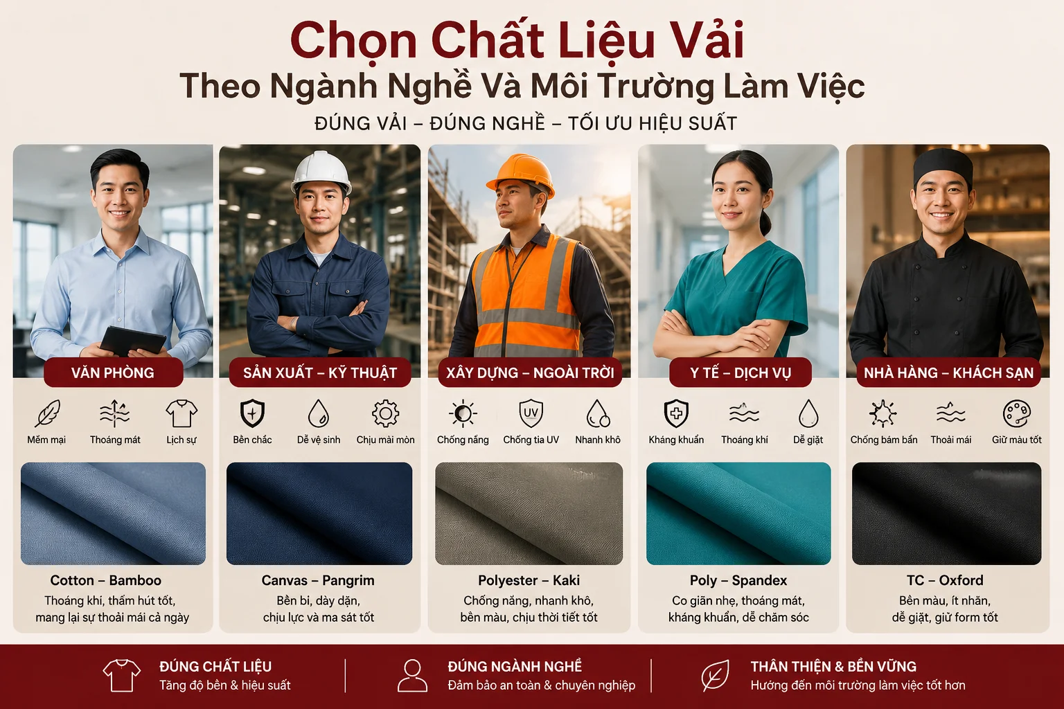 Chất liệu vải nào đang được ưa chuộng cho đồng phục công sở