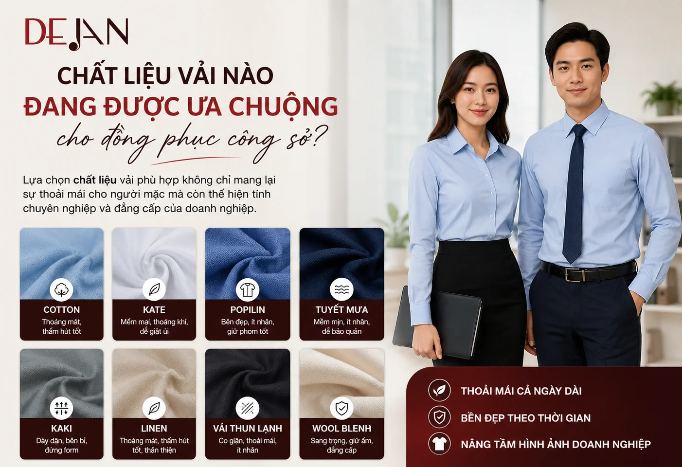 Chất liệu vải nào đang được ưa chuộng cho đồng phục công sở