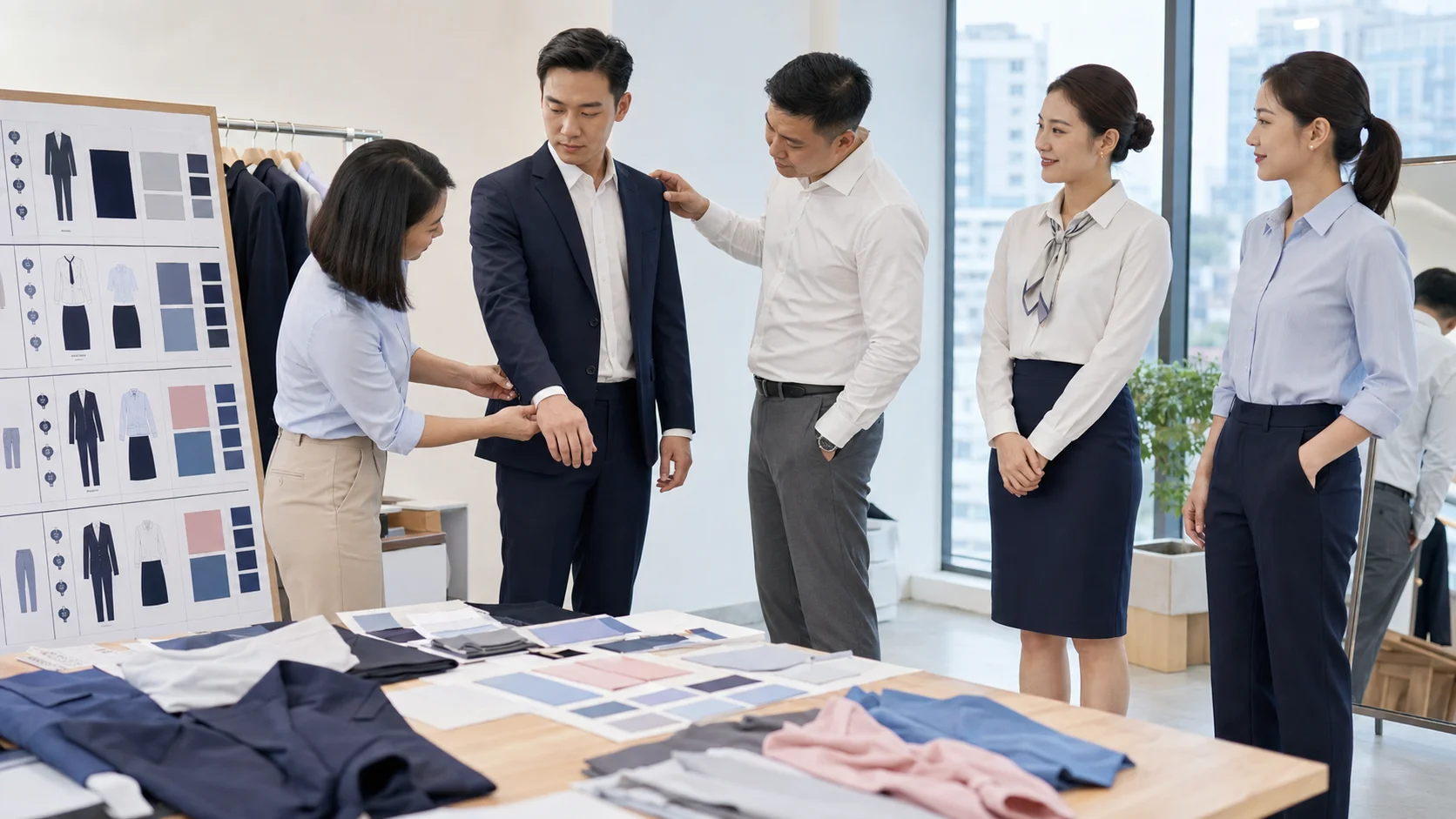 Cách phối chân váy, quần âu, blazer trong bộ đồng phục công sở