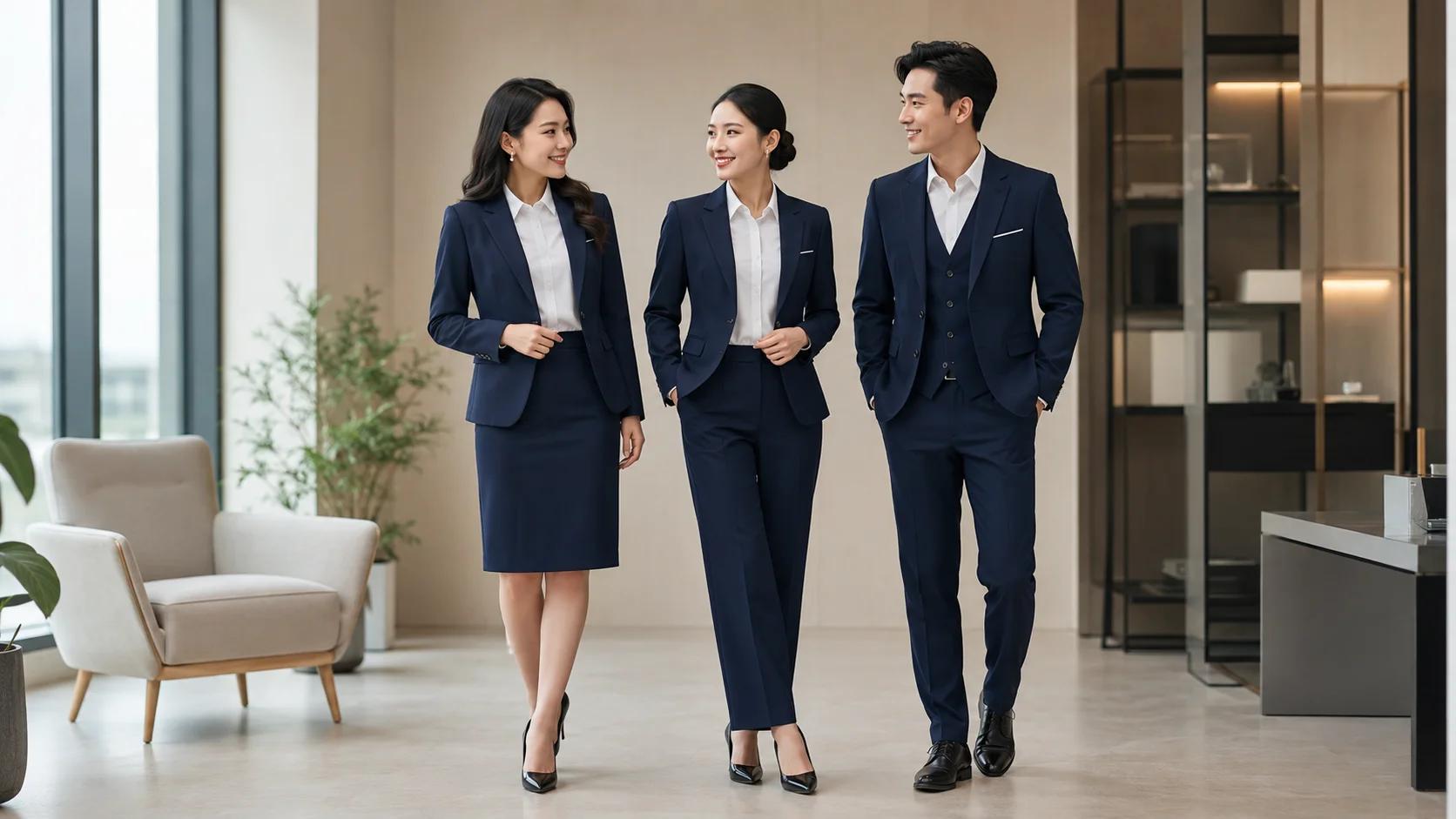 Cách phối chân váy, quần âu, blazer trong bộ đồng phục công sở