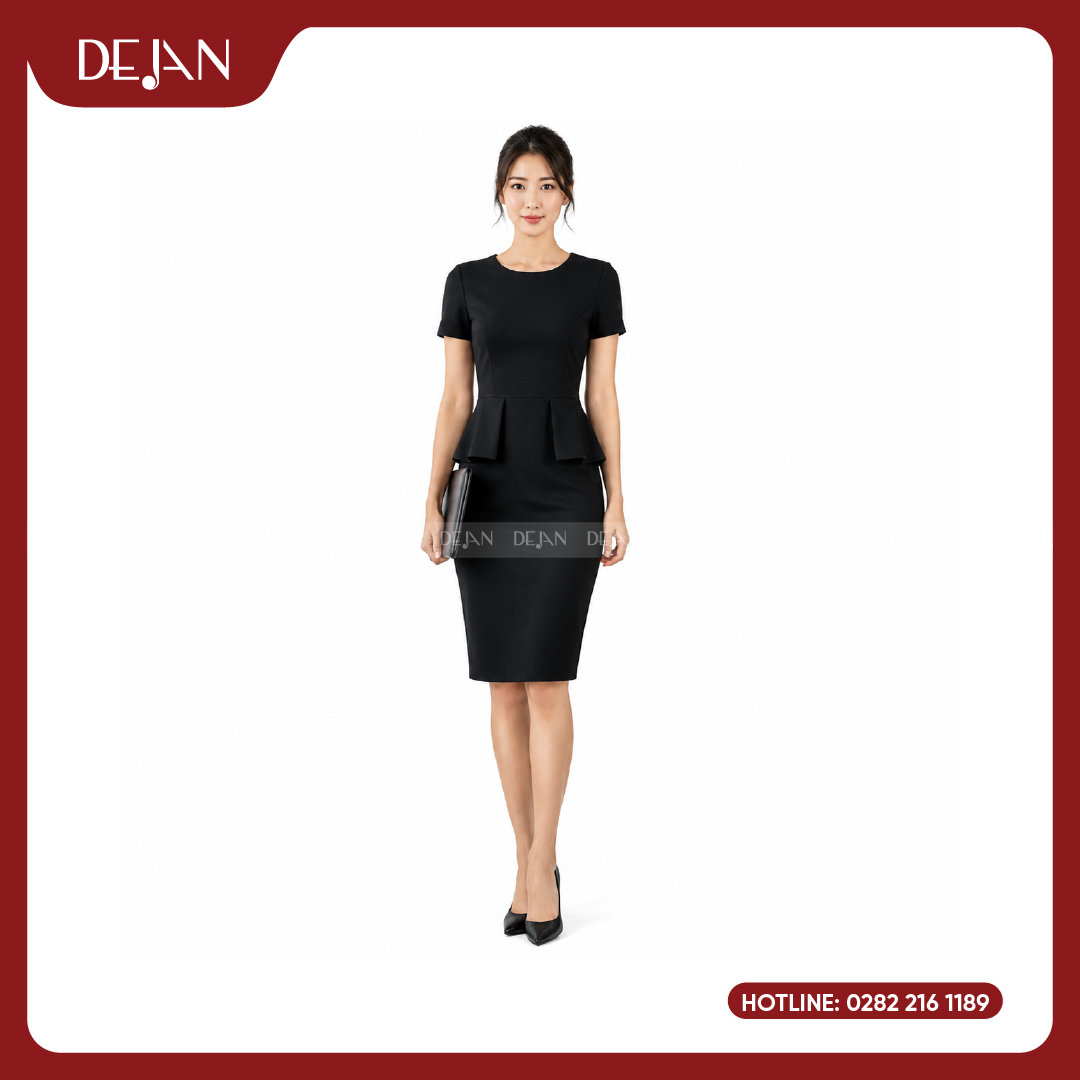 DJDN12111-dam-dong-phuc-01 Đầm Đồng Phục DJDN12111 Tông Đen Thanh Lịch, Sang Trọng