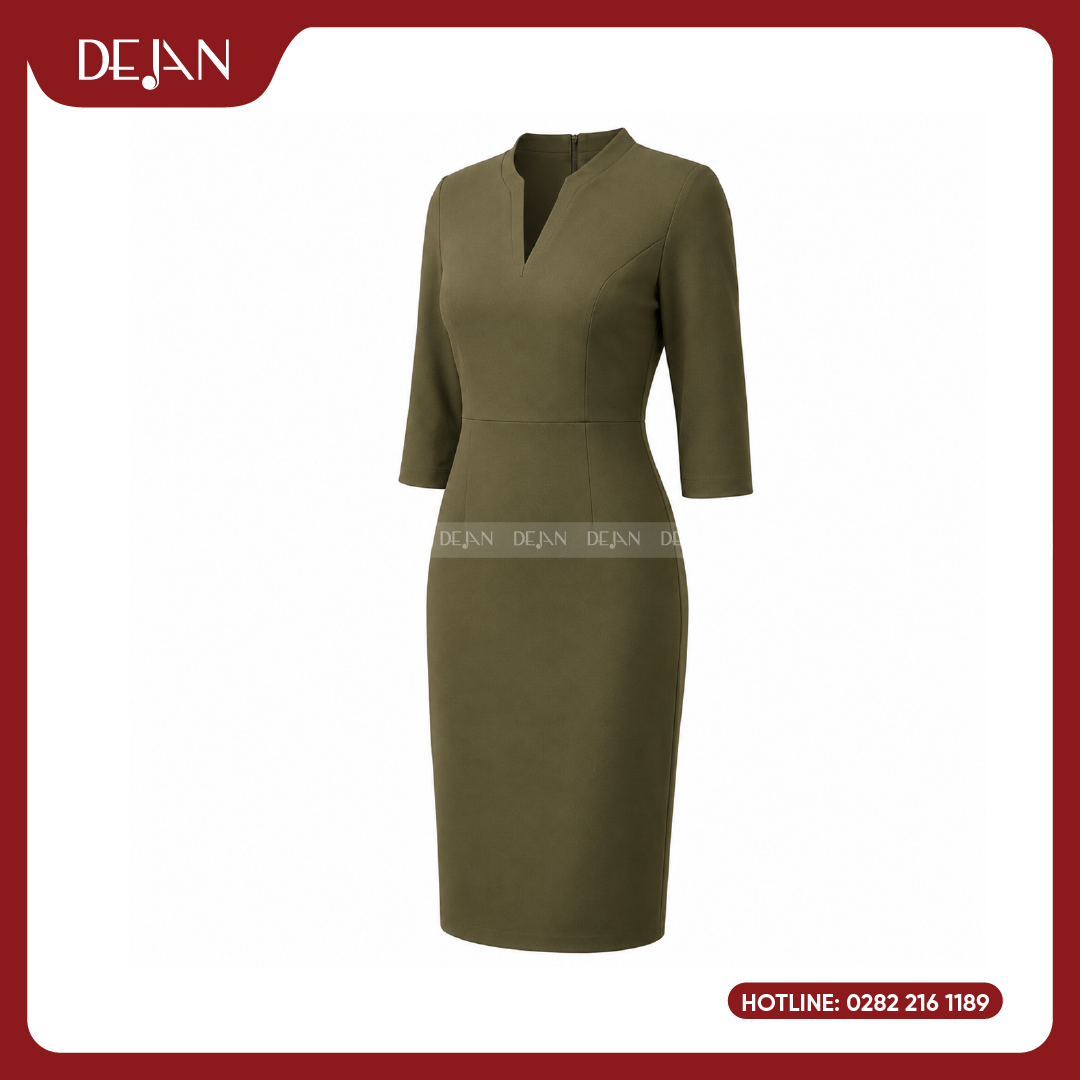 DJDN12113-dam-dong-phuc-05 Đầm Đồng Phục DJDN12113 Tông Vàng Đất (Camel) Ấm Áp
