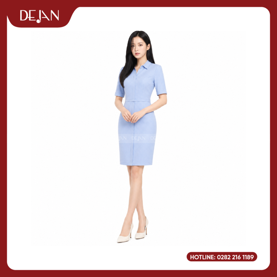 Đầm Đồng Phục DJDN12114 Tông Xanh Dương Nhạt Tươi Mát