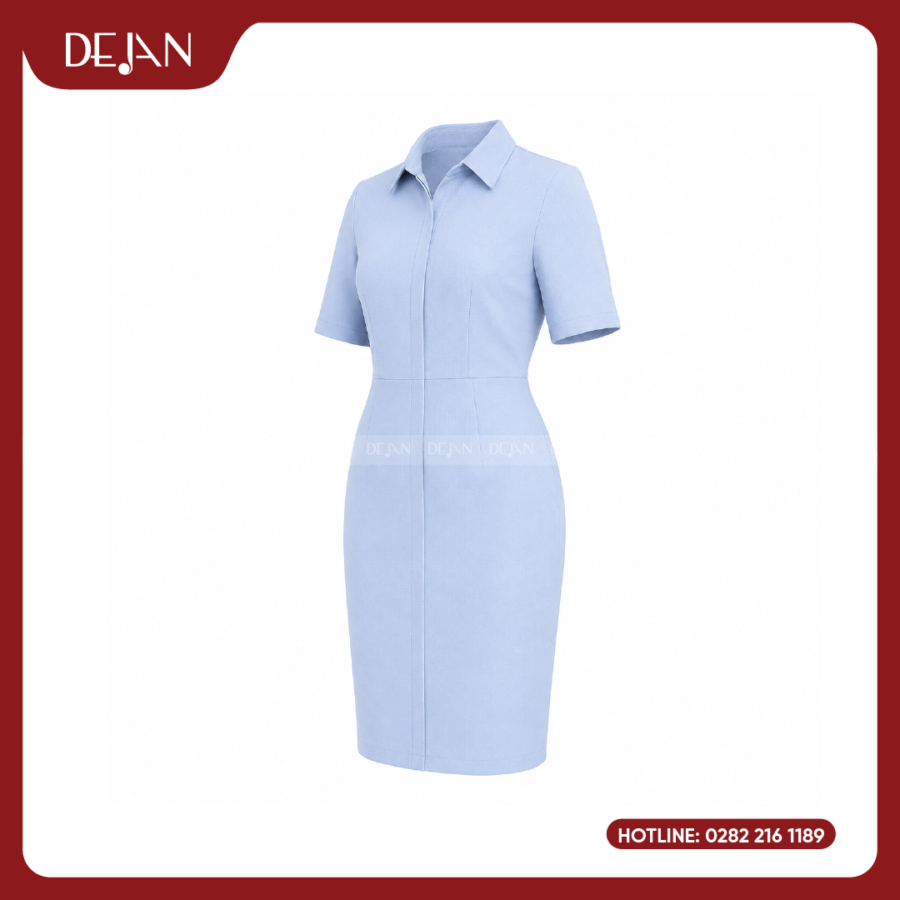 Đầm Đồng Phục DJDN12114 Tông Xanh Dương Nhạt Tươi Mát