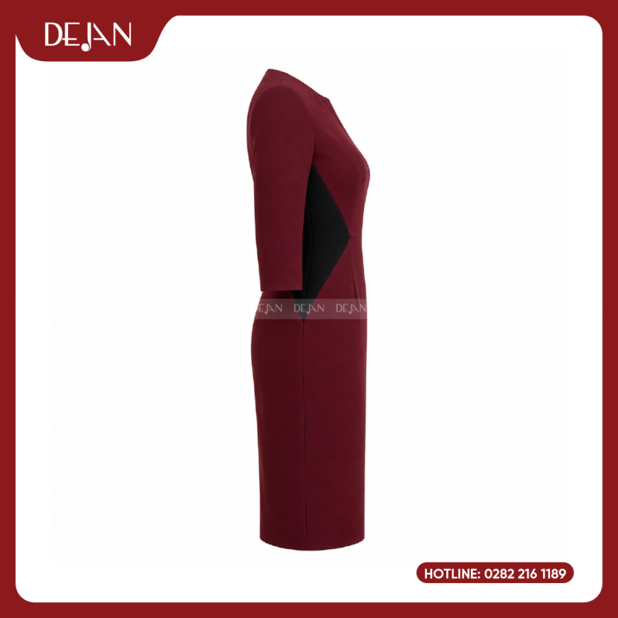 Đầm Đồng Phục DJDN12115 Tông Đỏ Đô Sang Trọng, Nổi Bật