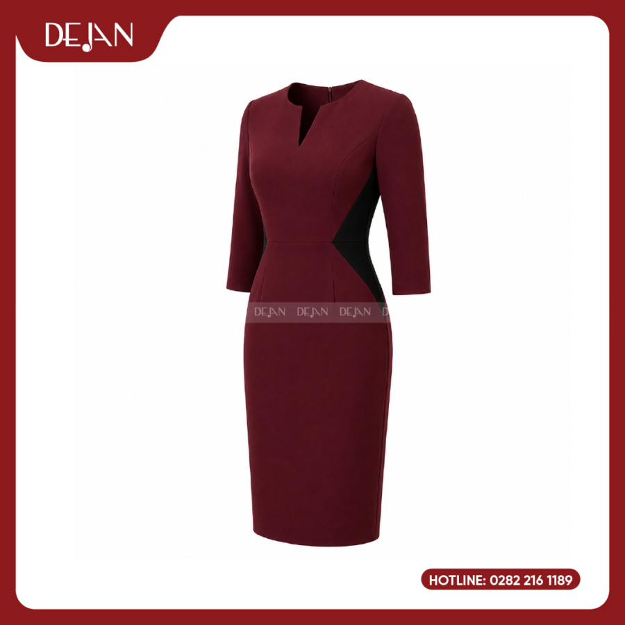 Đầm Đồng Phục DJDN12115 Tông Đỏ Đô Sang Trọng, Nổi Bật