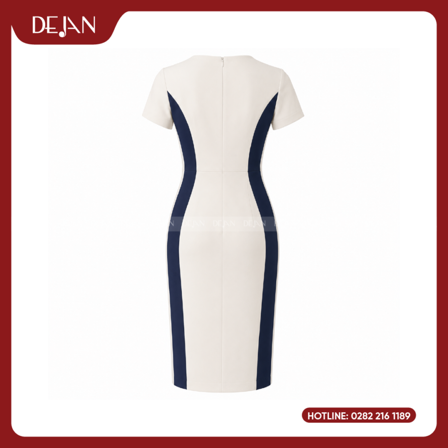 Đầm Đồng Phục DJDN12117 Tông Xanh Navy Phối Trắng Thanh Lịch