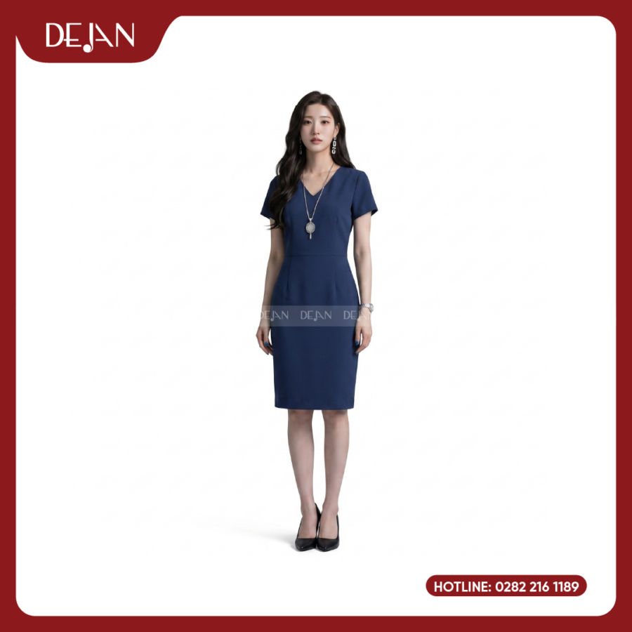 Đầm Đồng Phục DJDN12120 Tông Xanh Navy Chuyên Nghiệp