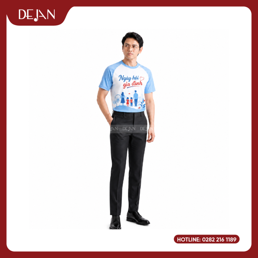 Đồng Phục Áo Thun Sự Kiện DJPL02 Tông Trắng Phối Xanh Dương Nhạt Tươi Sáng