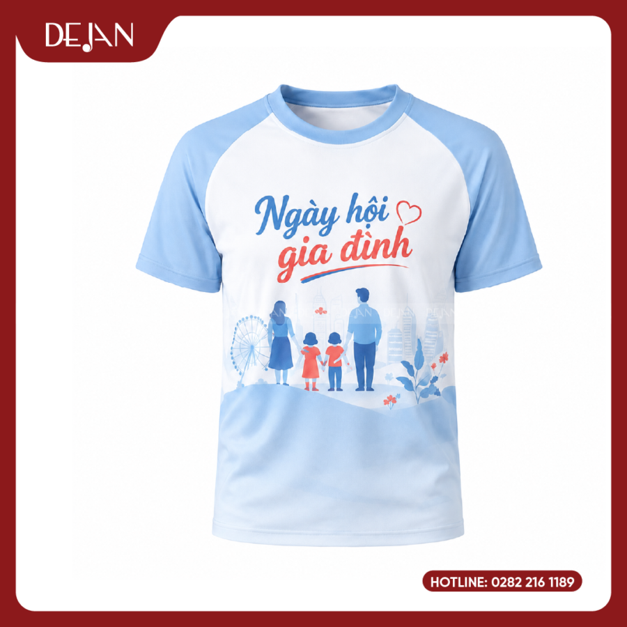 Đồng Phục Áo Thun Sự Kiện DJPL02 Tông Trắng Phối Xanh Dương Nhạt Tươi Sáng