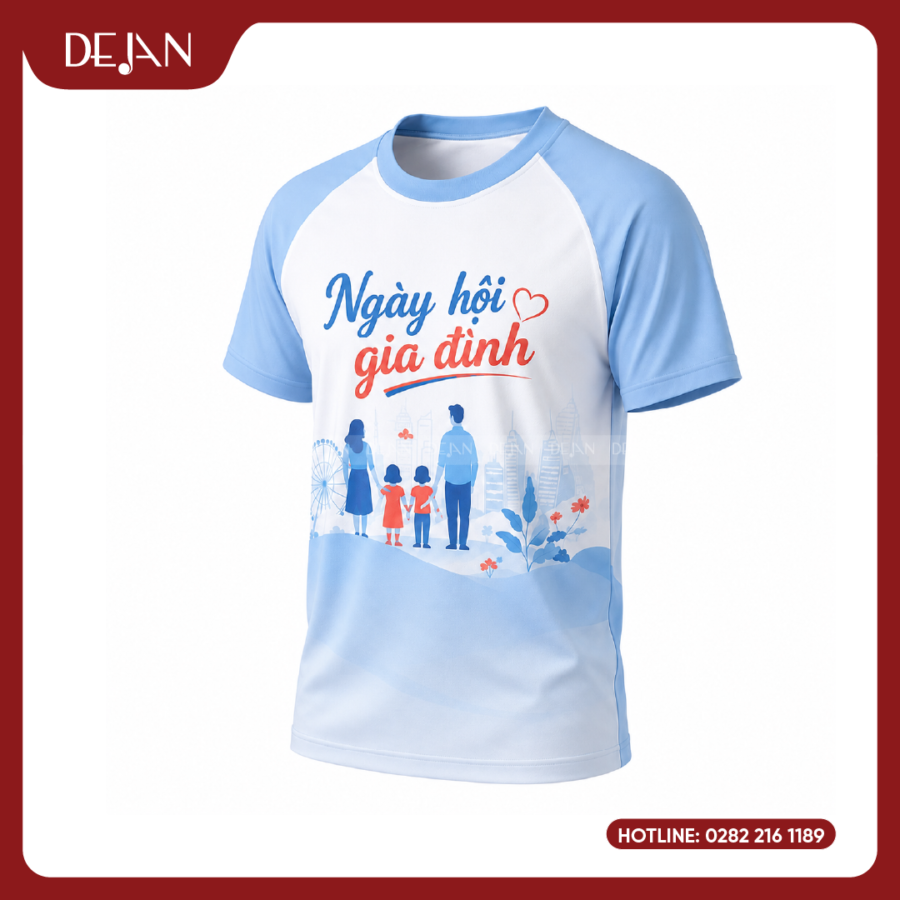 Đồng Phục Áo Thun Sự Kiện DJPL02 Tông Trắng Phối Xanh Dương Nhạt Tươi Sáng
