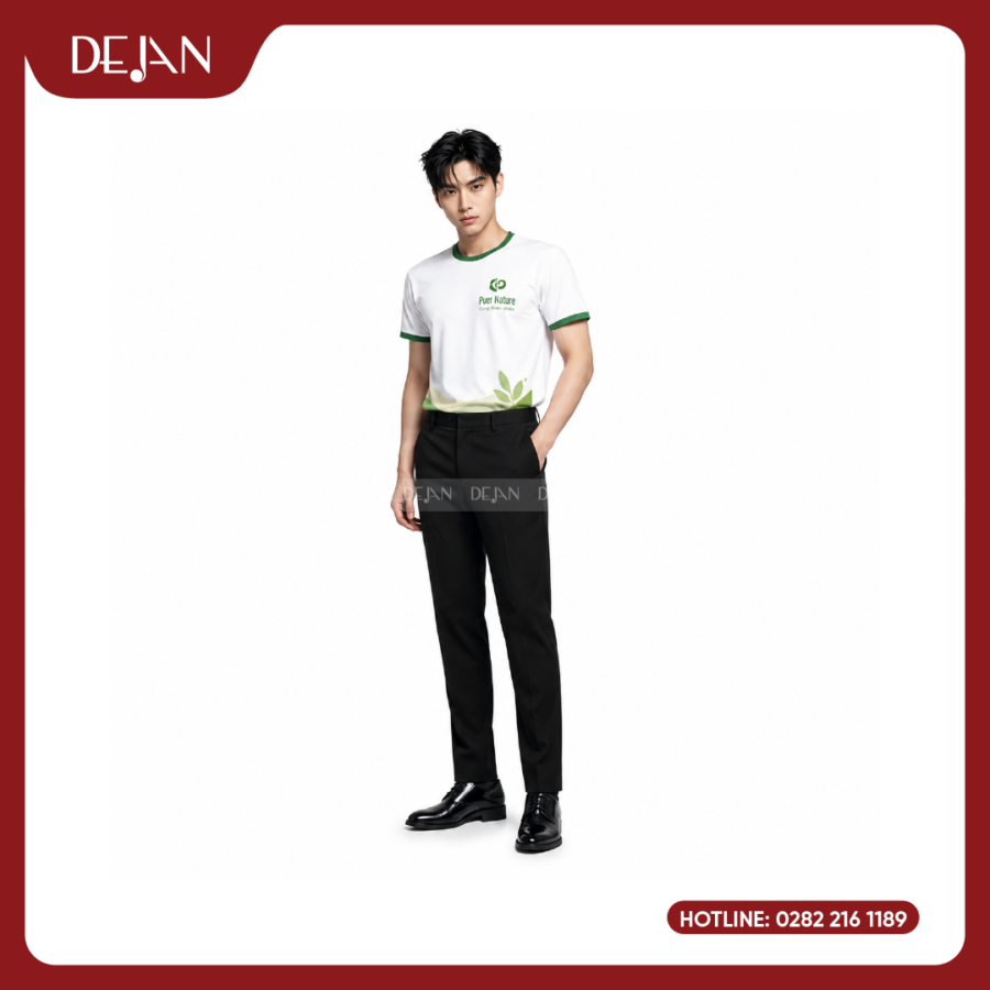 Đồng Phục Áo Thun Sự Kiện DJPL07 Tông Xám Sáng Phối Xanh Lá