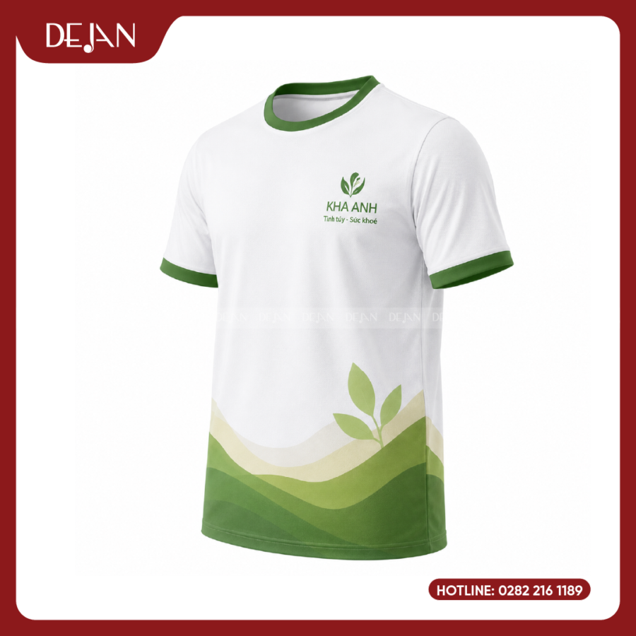 Đồng Phục Áo Thun Sự Kiện DJPL07 Tông Xám Sáng Phối Xanh Lá
