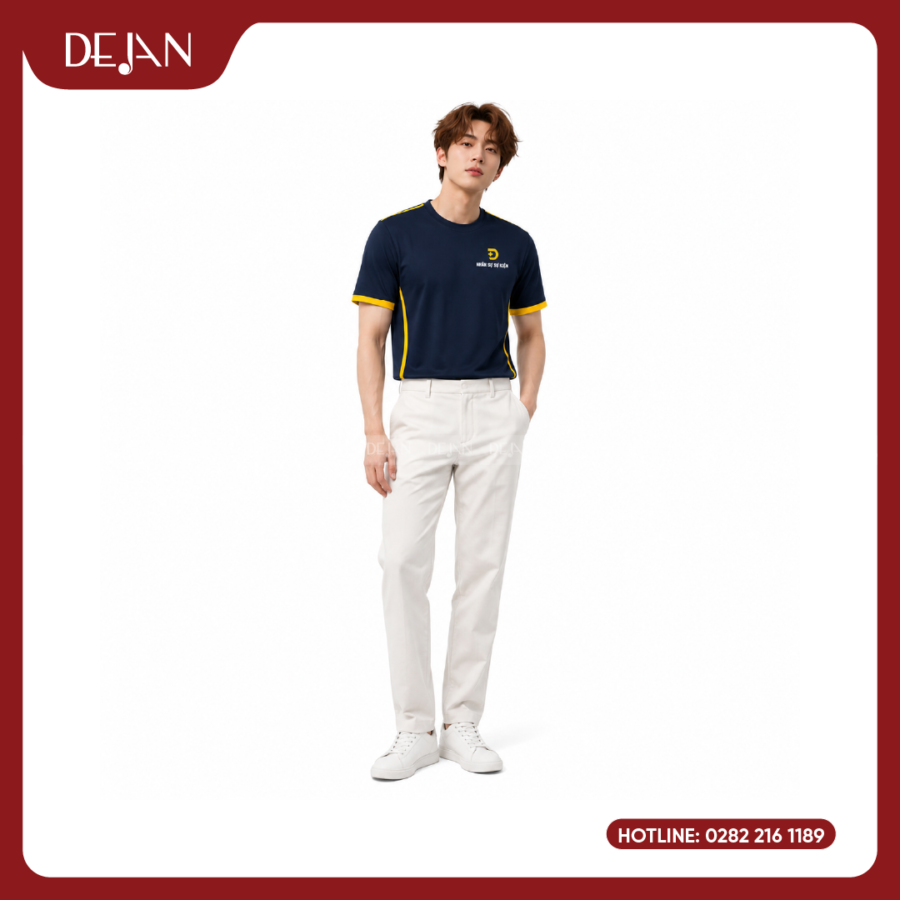 Đồng Phục Áo Thun Sự Kiện DJPL08 Tông Xanh Navy Điểm Nhấn Vàng