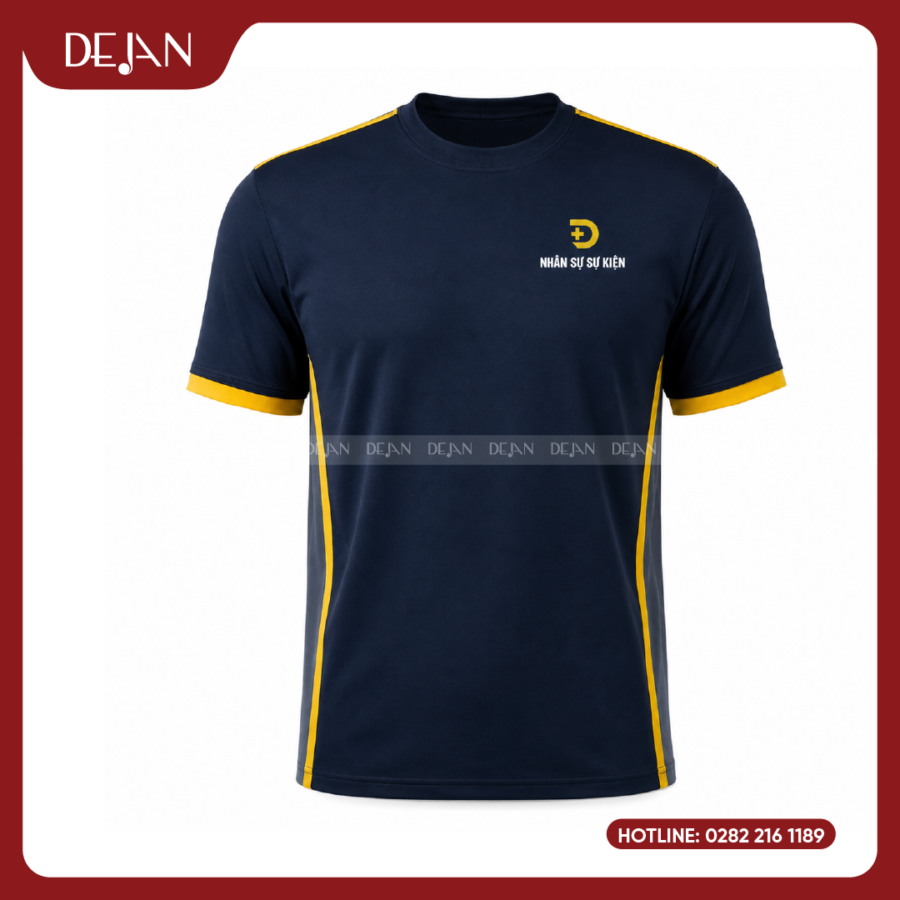 Đồng Phục Áo Thun Sự Kiện DJPL08 Tông Xanh Navy Điểm Nhấn Vàng