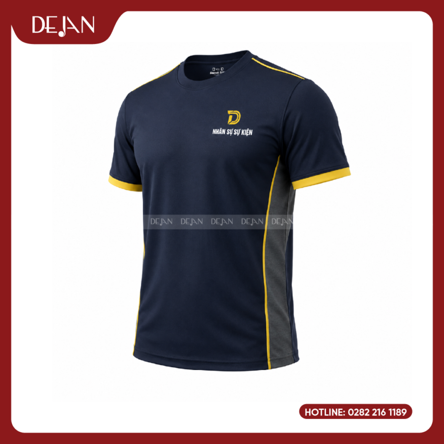 Đồng Phục Áo Thun Sự Kiện DJPL08 Tông Xanh Navy Điểm Nhấn Vàng