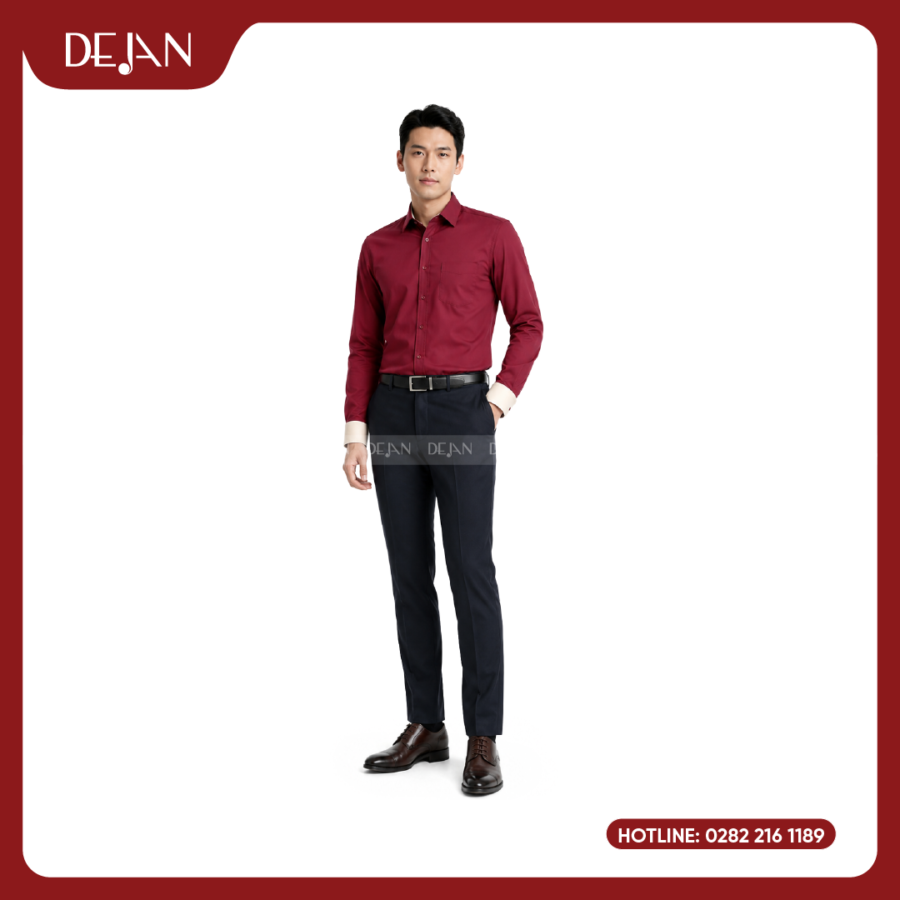 Đồng Phục Sơ Mi Nam DJSM10112 Đỏ Đô Sang Trọng, Cá Tính