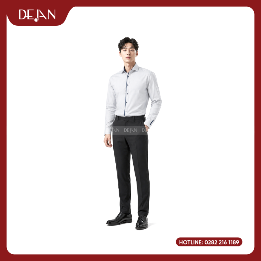 Đồng Phục Sơ Mi Nam DJSM10116 Trắng Xám Phối Nẹp Navy Sang Trọng