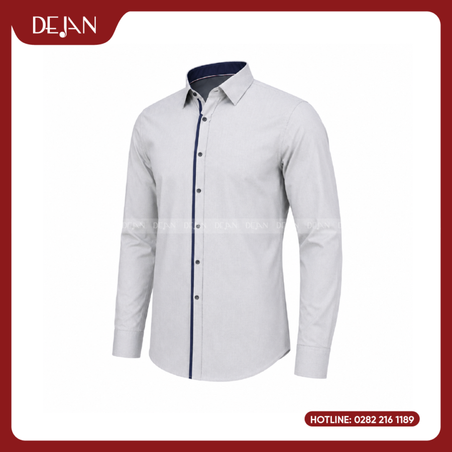Đồng Phục Sơ Mi Nam DJSM10116 Trắng Xám Phối Nẹp Navy Sang Trọng