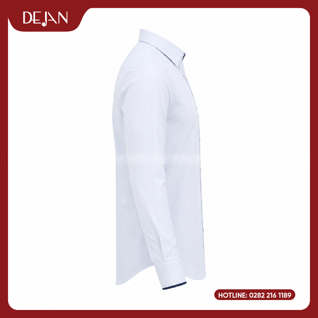 DJSM10117-dong-phuc-ao-so-mi-nam-03 Đồng Phục Sơ Mi Nam DJSM10117 Caro Nhỏ Xanh Nhạt, Cổ Lá Sang Trọng