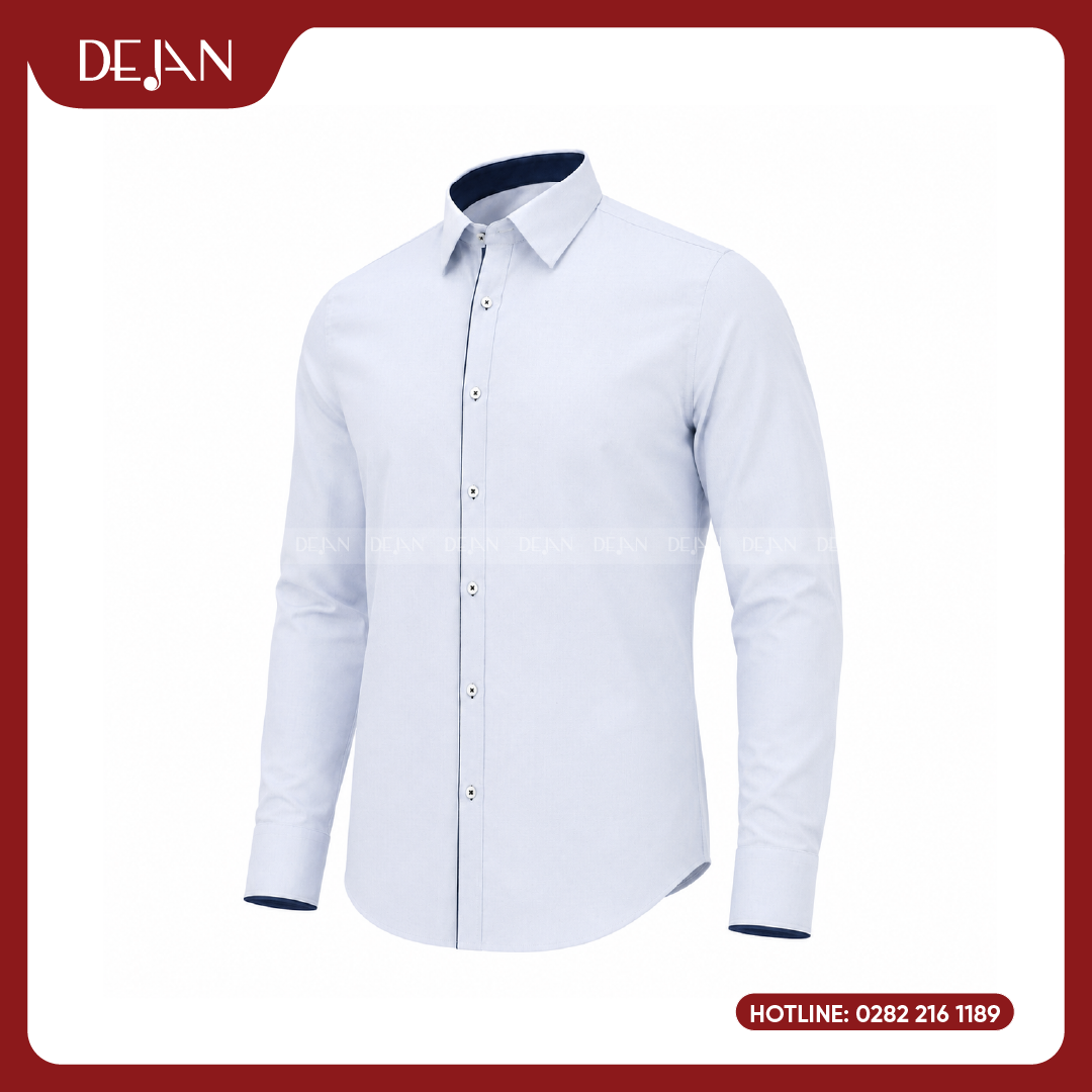 DJSM10117-dong-phuc-ao-so-mi-nam-05 Đồng Phục Sơ Mi Nam DJSM10117 Caro Nhỏ Xanh Nhạt, Cổ Lá Sang Trọng