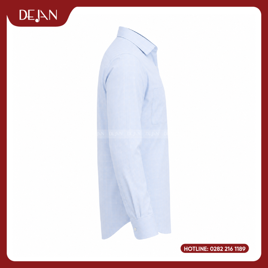 Đồng Phục Sơ Mi Nam DJSM10118 Caro Ô Nhỏ Xanh Nhạt, Cổ Cutaway Thanh Lịch