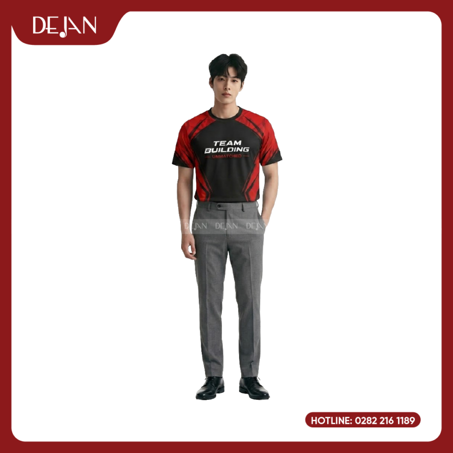 Đồng Phục Áo Thun Teambuilding DJTBD101 Loang Màu Đen Phối Đỏ Đô Cá Tính