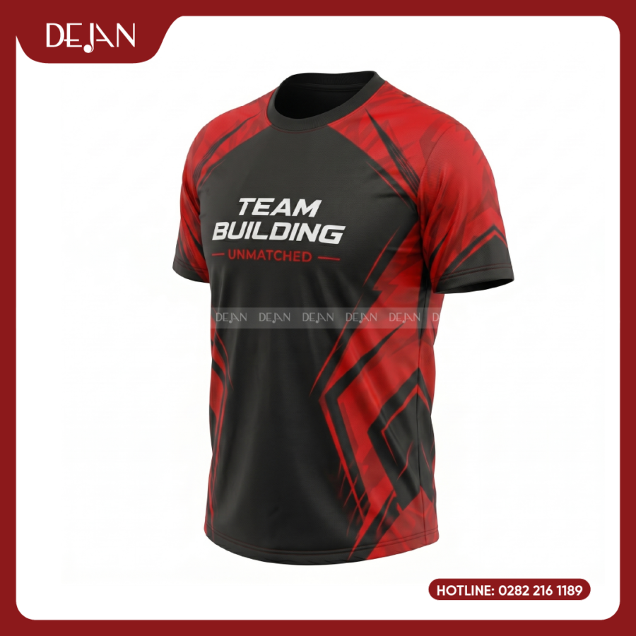 Đồng Phục Áo Thun Teambuilding DJTBD101 Loang Màu Đen Phối Đỏ Đô Cá Tính