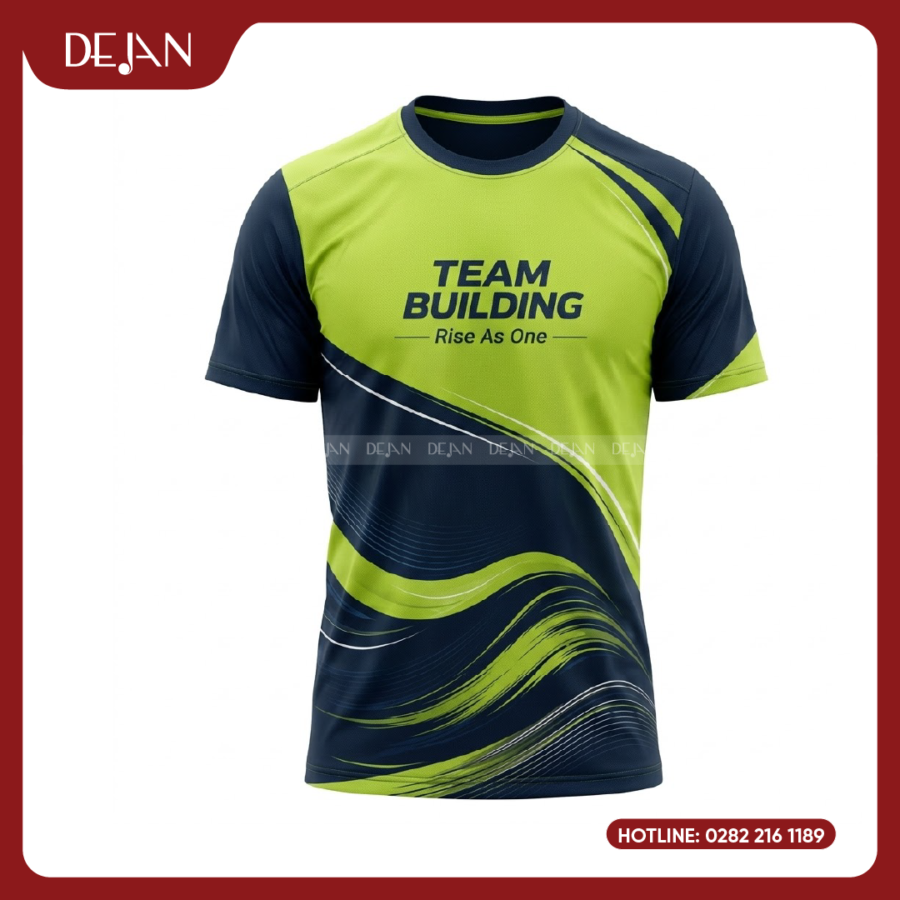 Đồng Phục Áo Thun Teambuilding DJTBD102 Loang Màu Xanh Chanh Phối Navy Nổi Bật