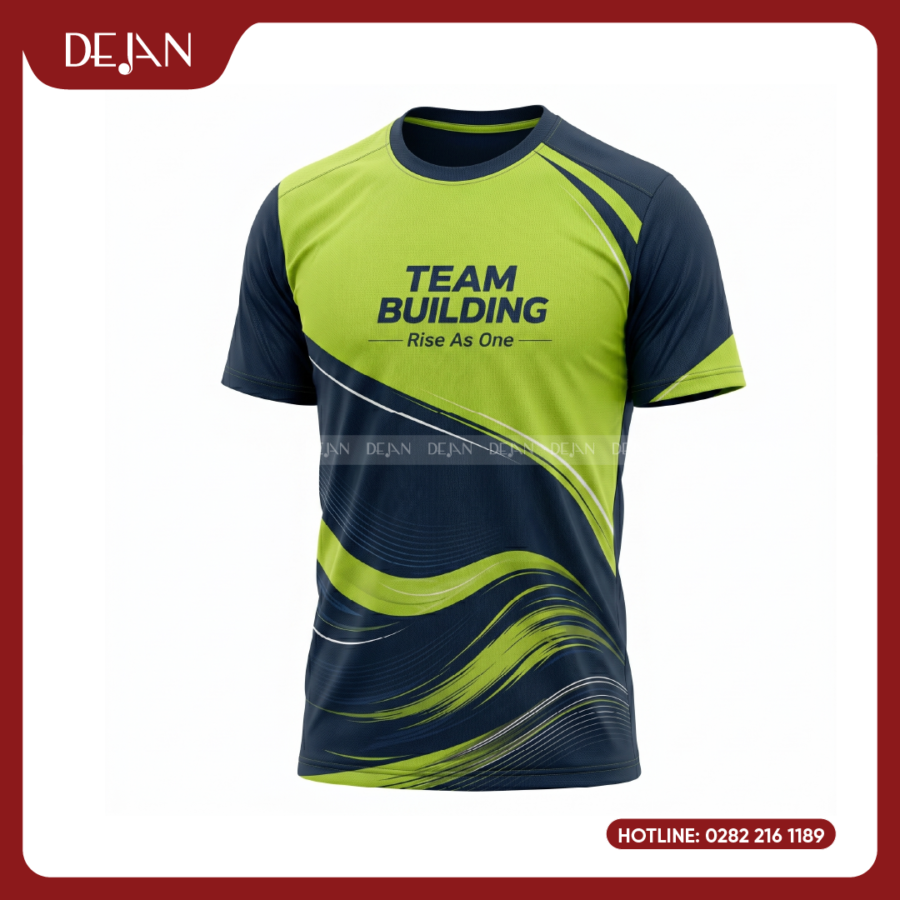 Đồng Phục Áo Thun Teambuilding DJTBD102 Loang Màu Xanh Chanh Phối Navy Nổi Bật