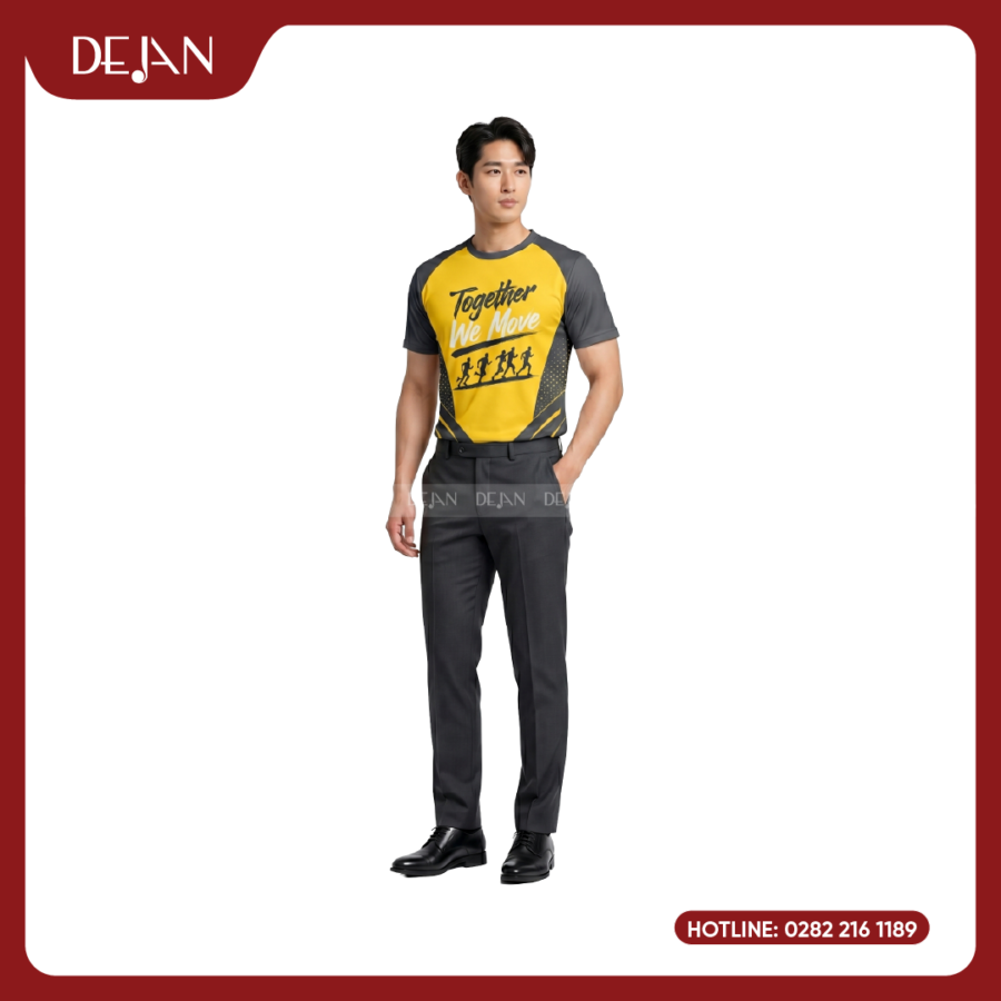 Đồng Phục Áo Thun Teambuilding DJTBD105 Loang Màu Đen Phối Vàng Tương Phản