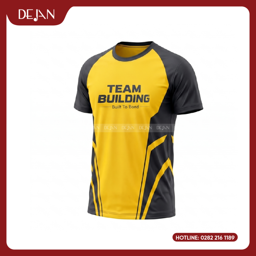 Đồng Phục Áo Thun Teambuilding DJTBD105 Loang Màu Đen Phối Vàng Tương Phản