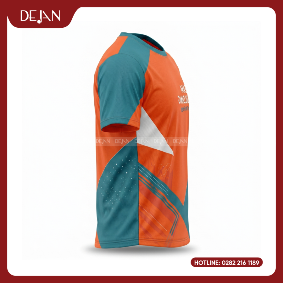 Đồng Phục Áo Thun Teambuilding DJTBD107 Loang Màu Cam Phối Xanh Ngọc Rực Rỡ