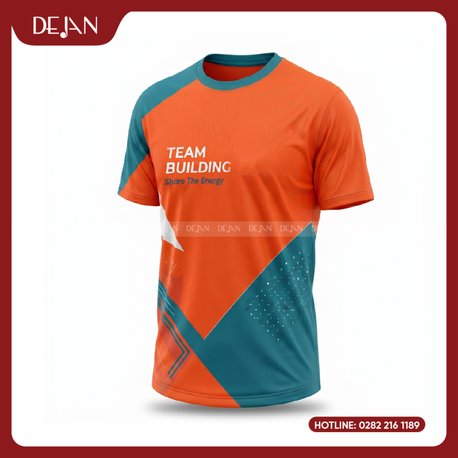 Đồng Phục Áo Thun Teambuilding DJTBD107 Loang Màu Cam Phối Xanh Ngọc Rực Rỡ