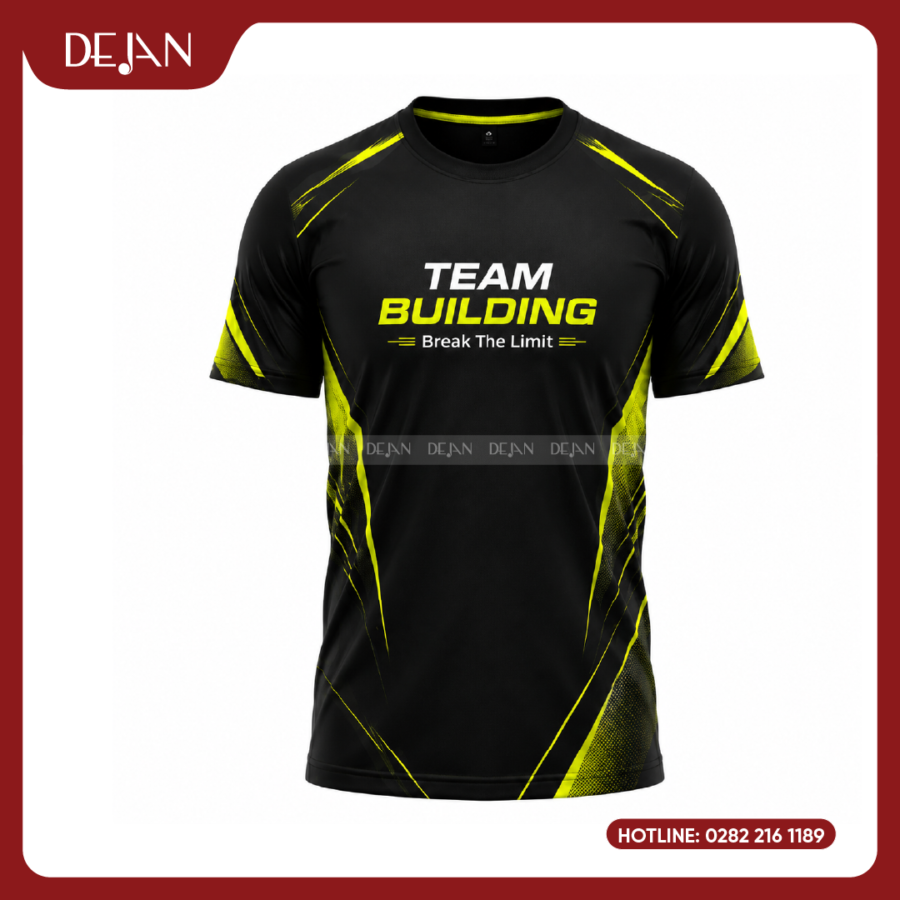 Đồng Phục Áo Thun Teambuilding DJTBD108 Tông Đen Điểm Nhấn Vàng Chanh Cá Tính