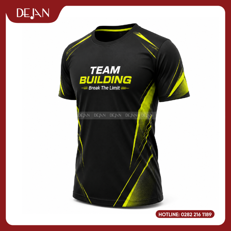 Đồng Phục Áo Thun Teambuilding DJTBD108 Tông Đen Điểm Nhấn Vàng Chanh Cá Tính