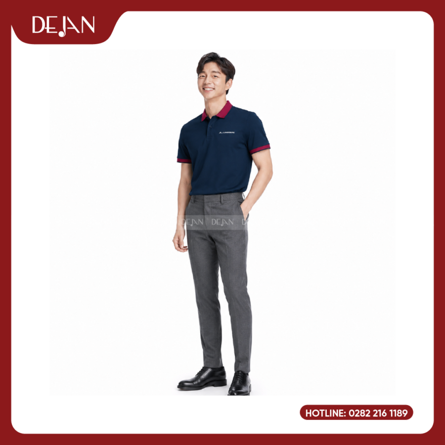 Đồng Phục Áo Thun Polo PLDJ03 Lịch Lãm Với Tông Xanh Navy Phối Cổ Đỏ Đô