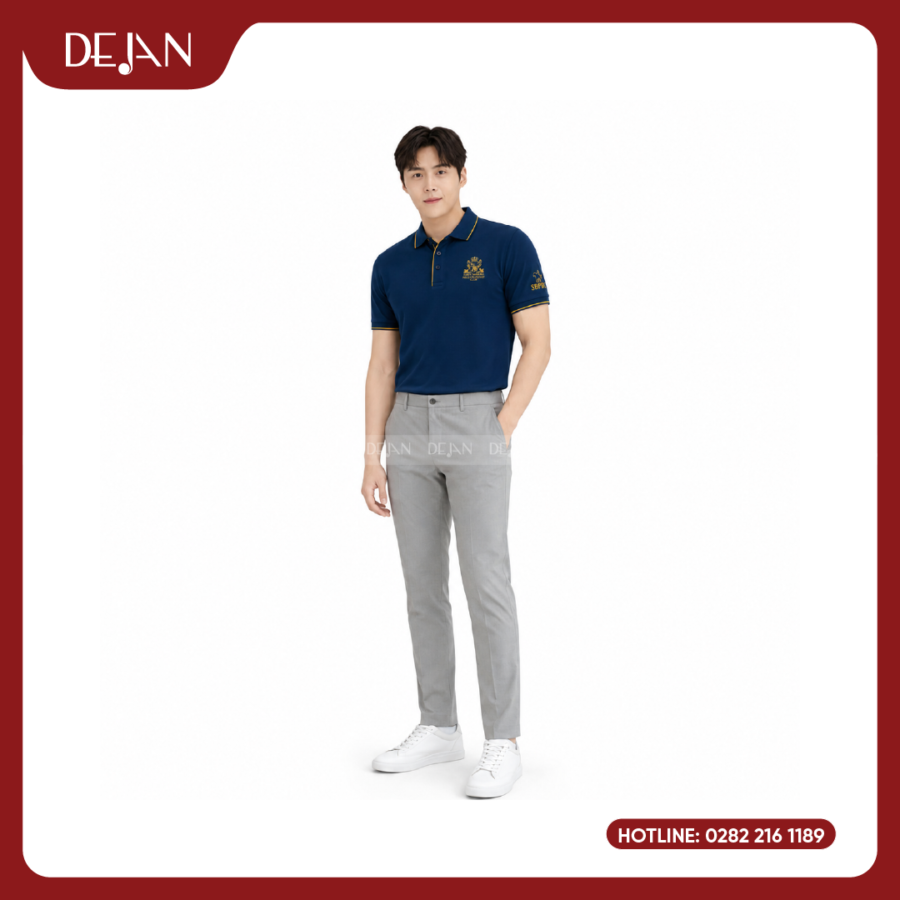 Đồng Phục Áo Thun Polo PLDJ08 Sang Trọng Với Tông Xanh Navy Phối Ánh Vàng