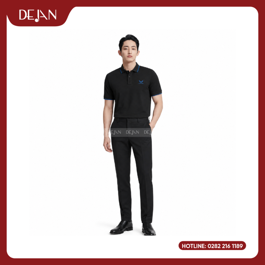 Đồng Phục Áo Thun Polo PLDJ09 Hiện Đại Với Tông Đen Phối Xanh Dương