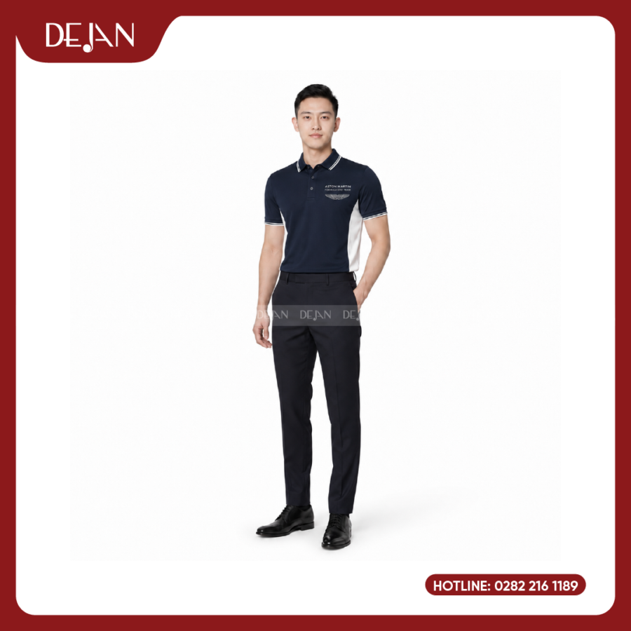 Đồng Phục Áo Thun Polo PLDJ10 Năng Động Với Tông Xanh Navy Đậm Phối Mảng Trắng