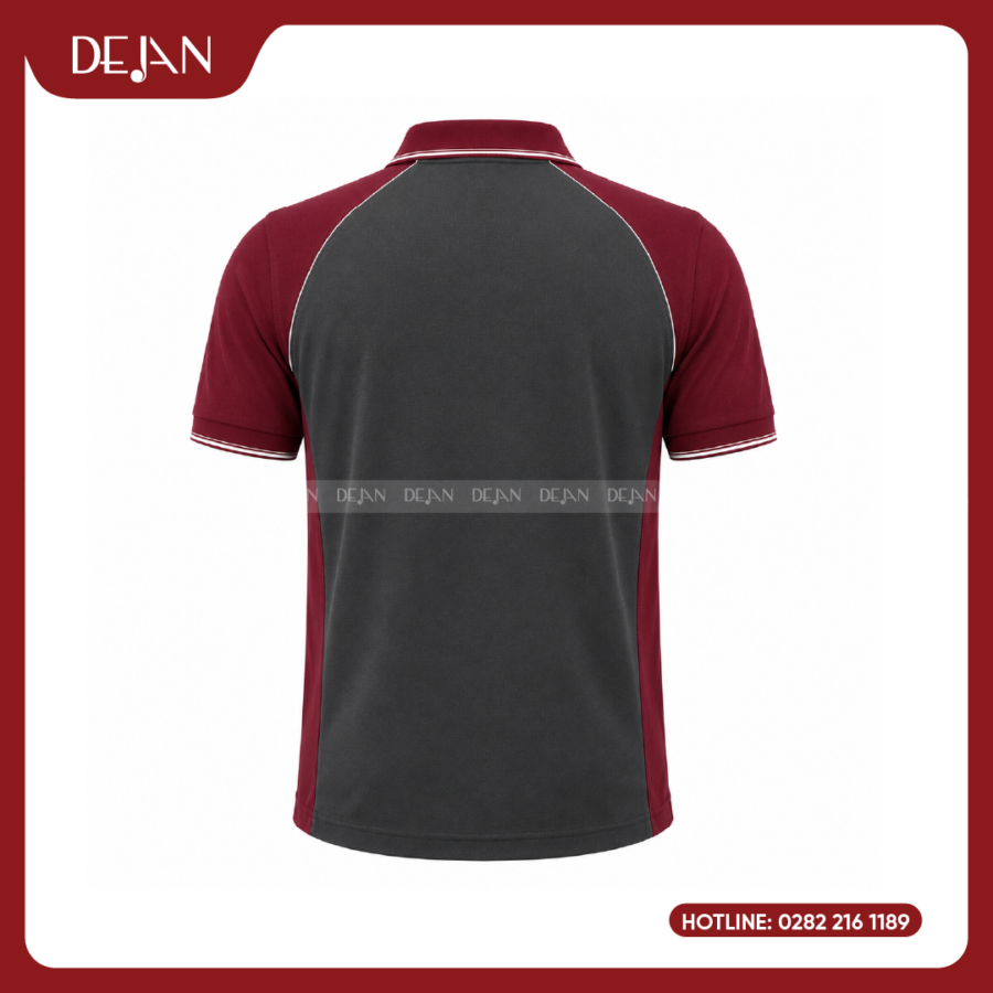 Đồng Phục Áo Thun Polo PLDJ11 Mạnh Mẽ Với Thân Xám Than Phối Tay Raglan Đỏ Đô