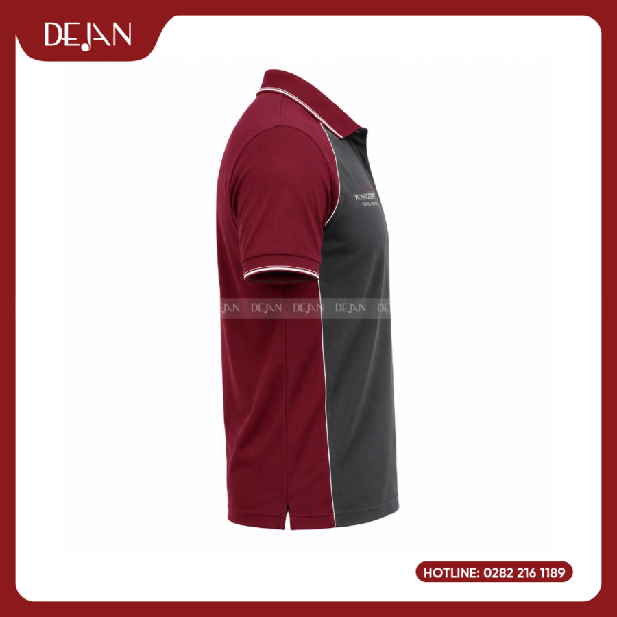 Đồng Phục Áo Thun Polo PLDJ11 Mạnh Mẽ Với Thân Xám Than Phối Tay Raglan Đỏ Đô